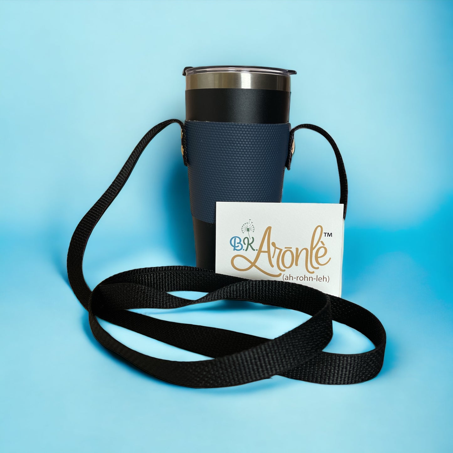 Navy Blue Textured Vinyl Crossbody Tumbler Holder With or Without Acrylic or Stainless Steel Tumbler