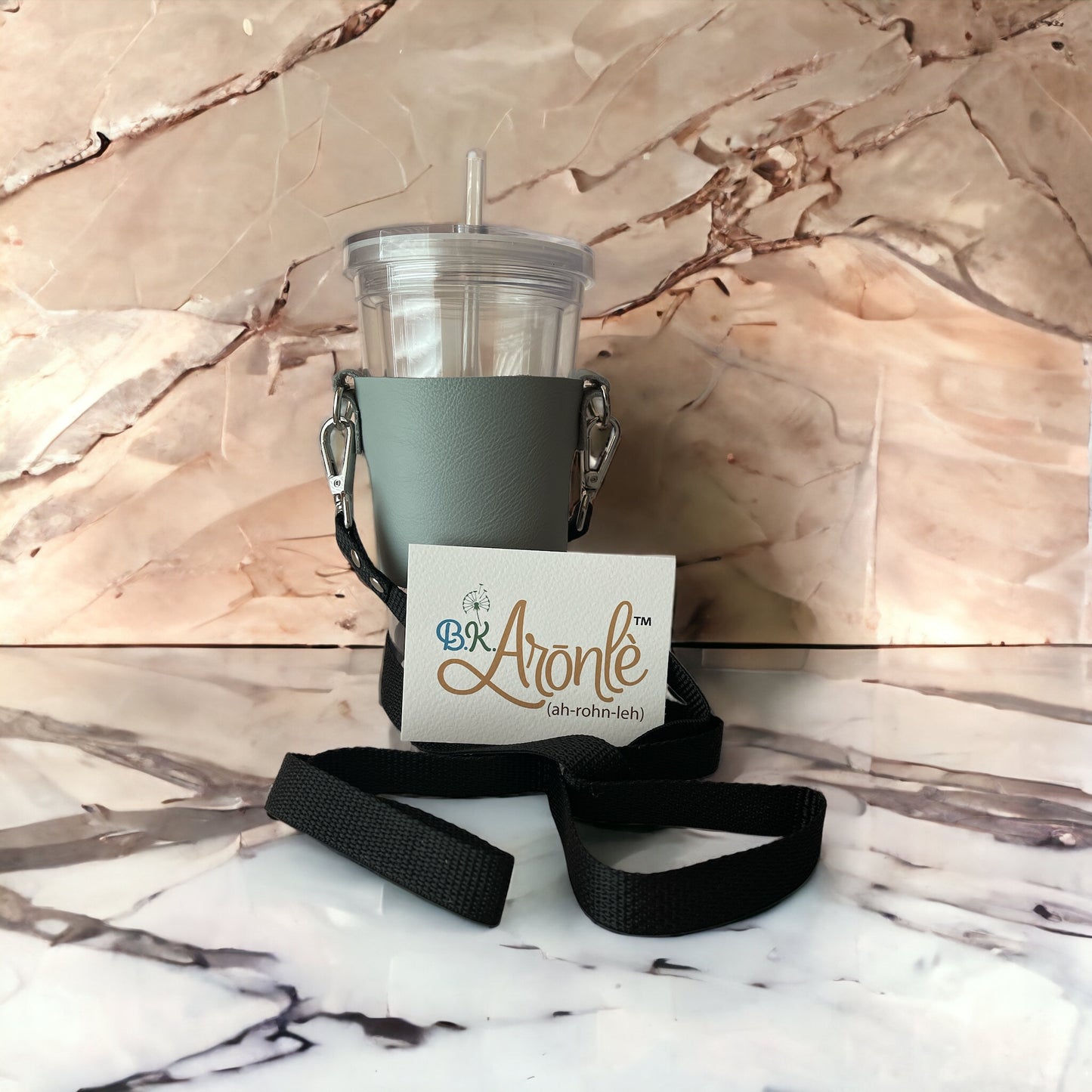 Grey Leather Crossbody Tumbler Holder With or Without Acrylic or Stainless Steel Tumbler