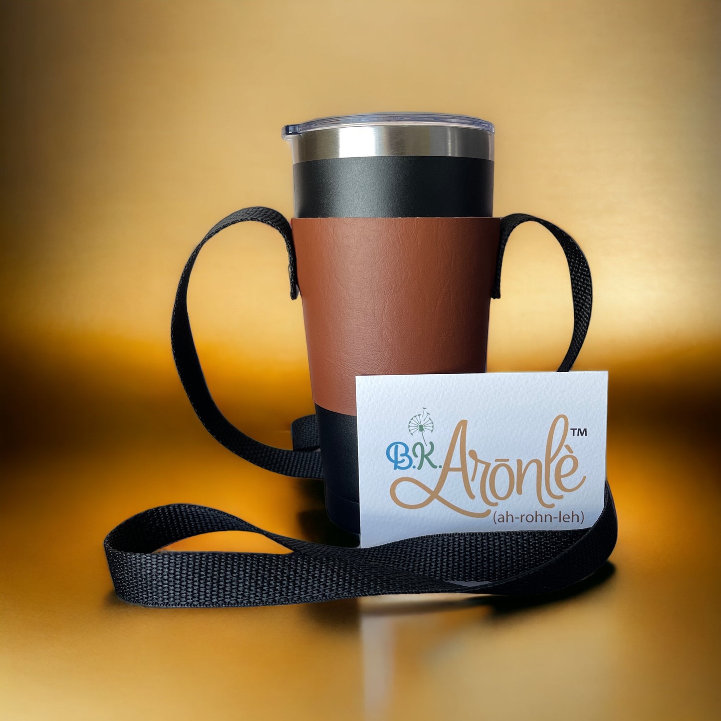 Brown Vinyl Crossbody Tumbler Holder With or Without Acrylic or Stainless Steel Tumbler