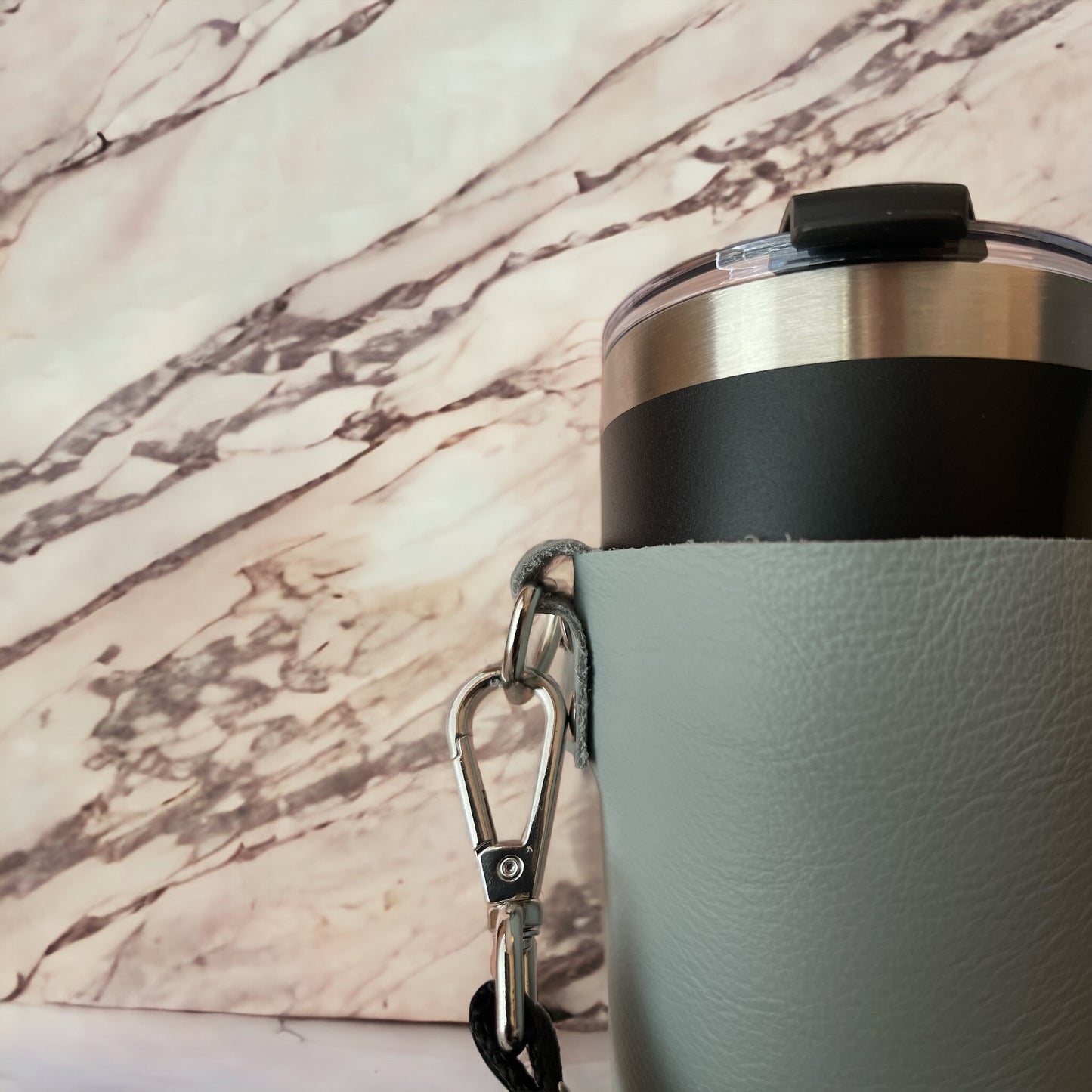 Grey Leather Crossbody Tumbler Holder With or Without Acrylic or Stainless Steel Tumbler