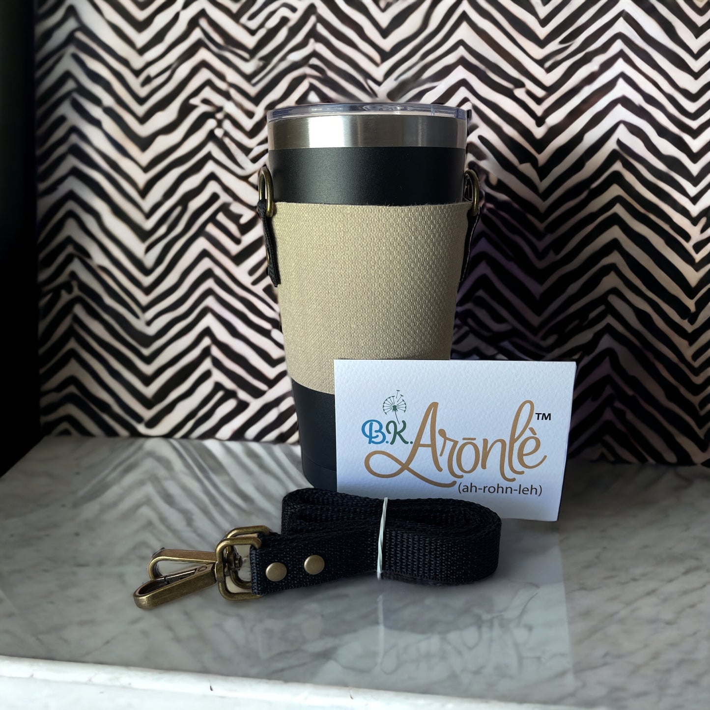 Oat Basketweave Vinyl Crossbody Tumbler Holder With or Without Acrylic or Stainless Steel Tumbler