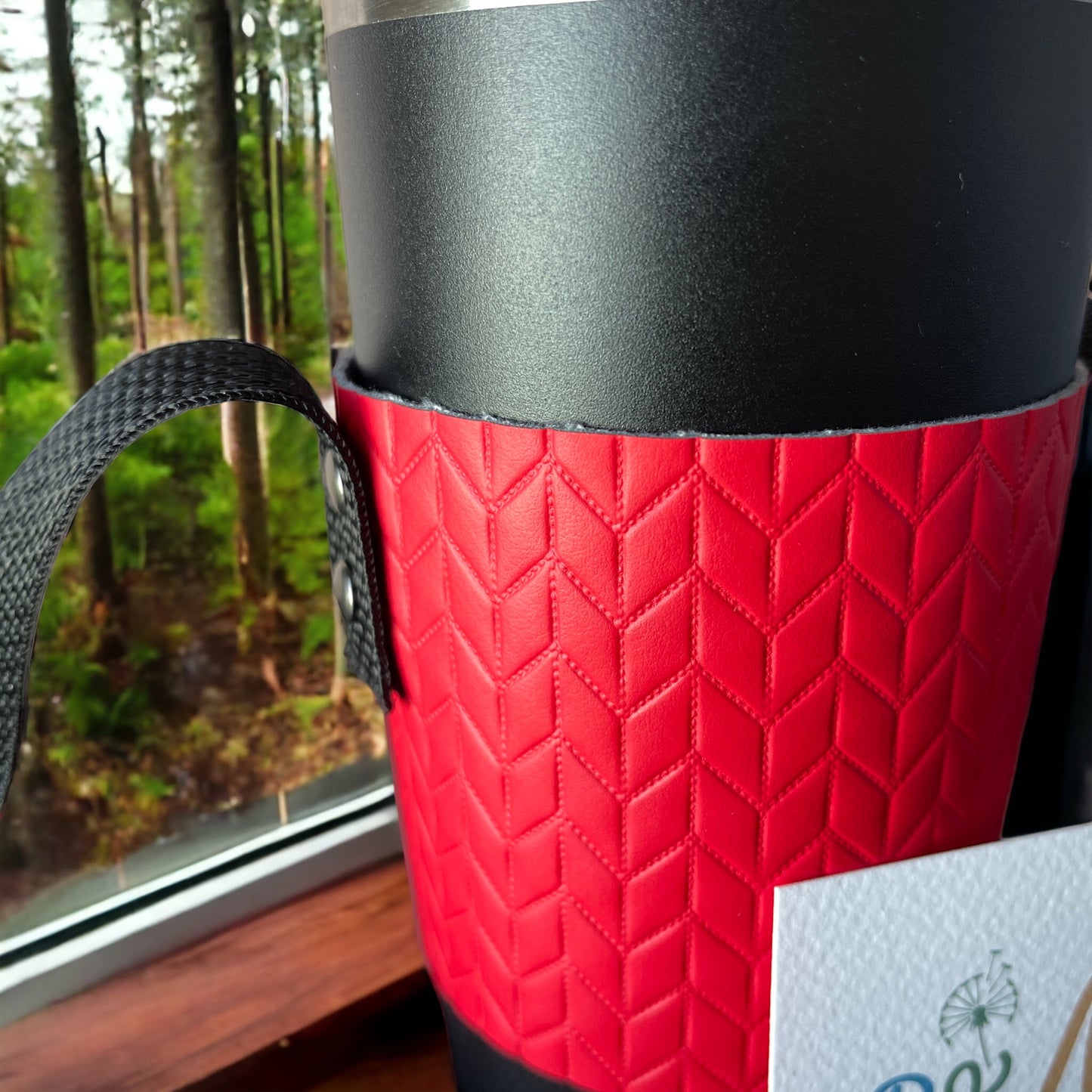 Red Embossed Vinyl Crossbody Tumbler Holder With or Without Acrylic or Stainless Steel Tumbler