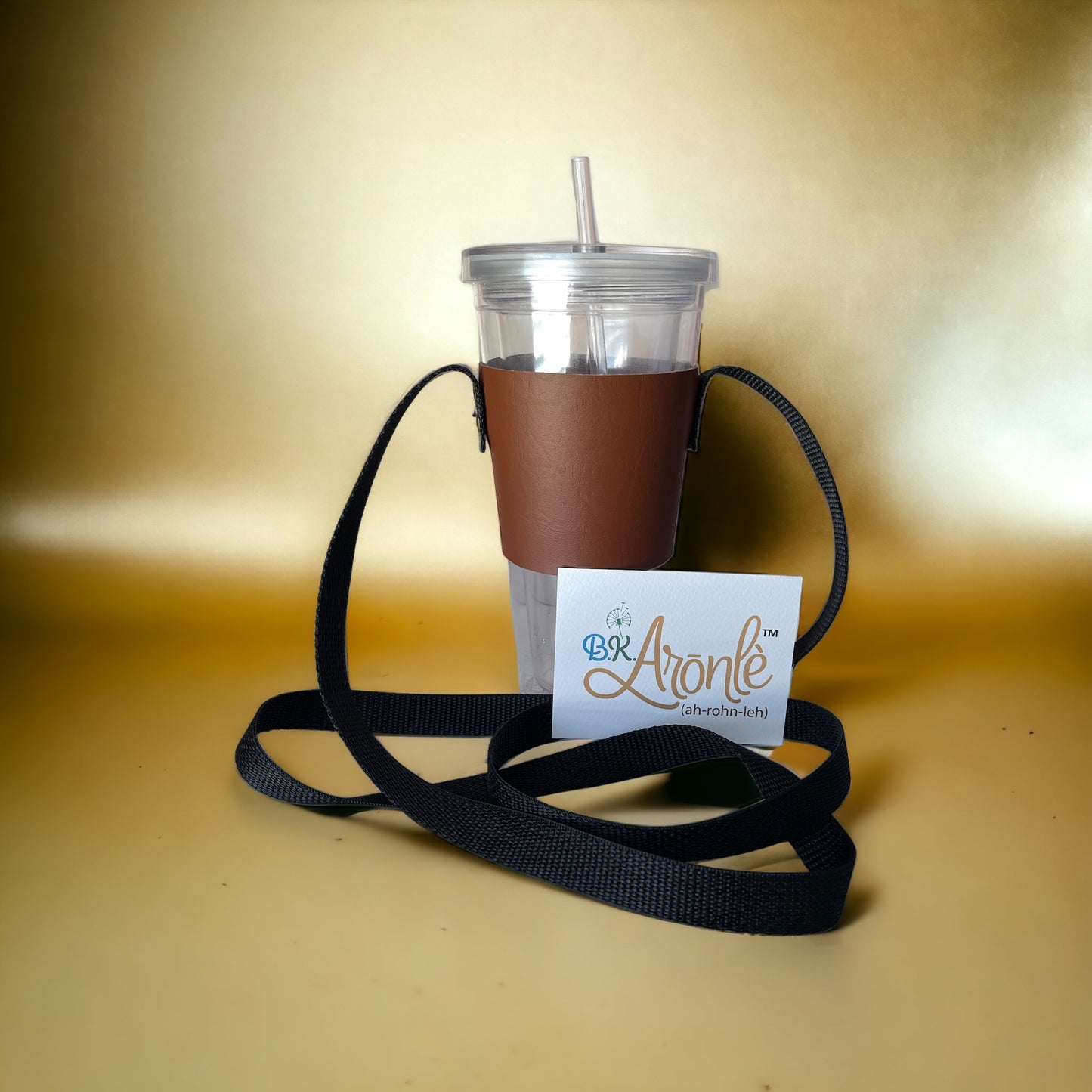 Brown Vinyl Crossbody Tumbler Holder With or Without Acrylic or Stainless Steel Tumbler