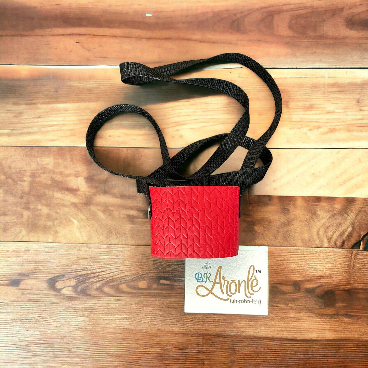 Red Embossed Vinyl Crossbody Tumbler Holder With or Without Acrylic or Stainless Steel Tumbler