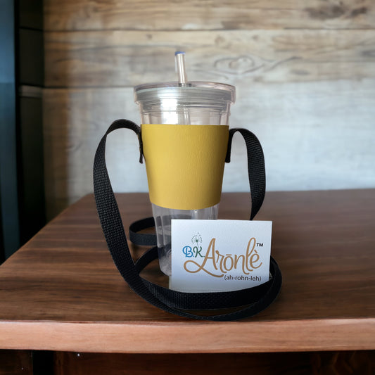 Sunny Side Yellow Vinyl Crossbody Tumbler Holder With or Without Acrylic or Stainless Steel Tumbler