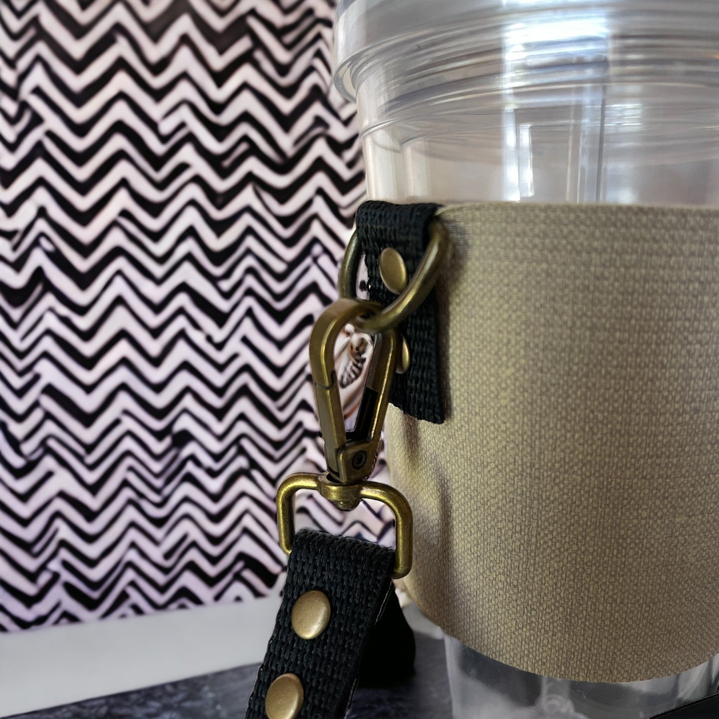 Oat Basketweave Vinyl Crossbody Tumbler Holder With or Without Acrylic or Stainless Steel Tumbler