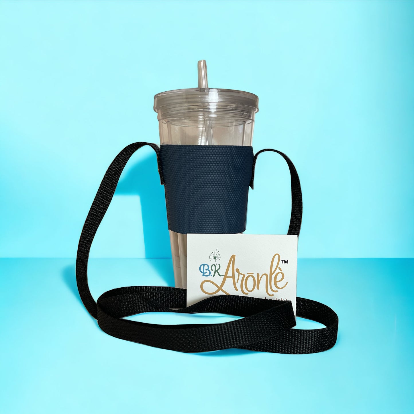 Navy Blue Textured Vinyl Crossbody Tumbler Holder With or Without Acrylic or Stainless Steel Tumbler