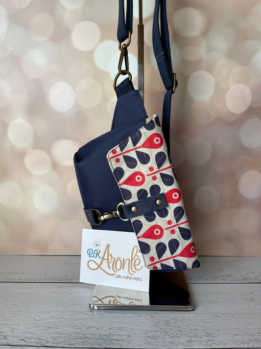 Navy Blue and Red Convertible pouch, crossbody or waist pouch