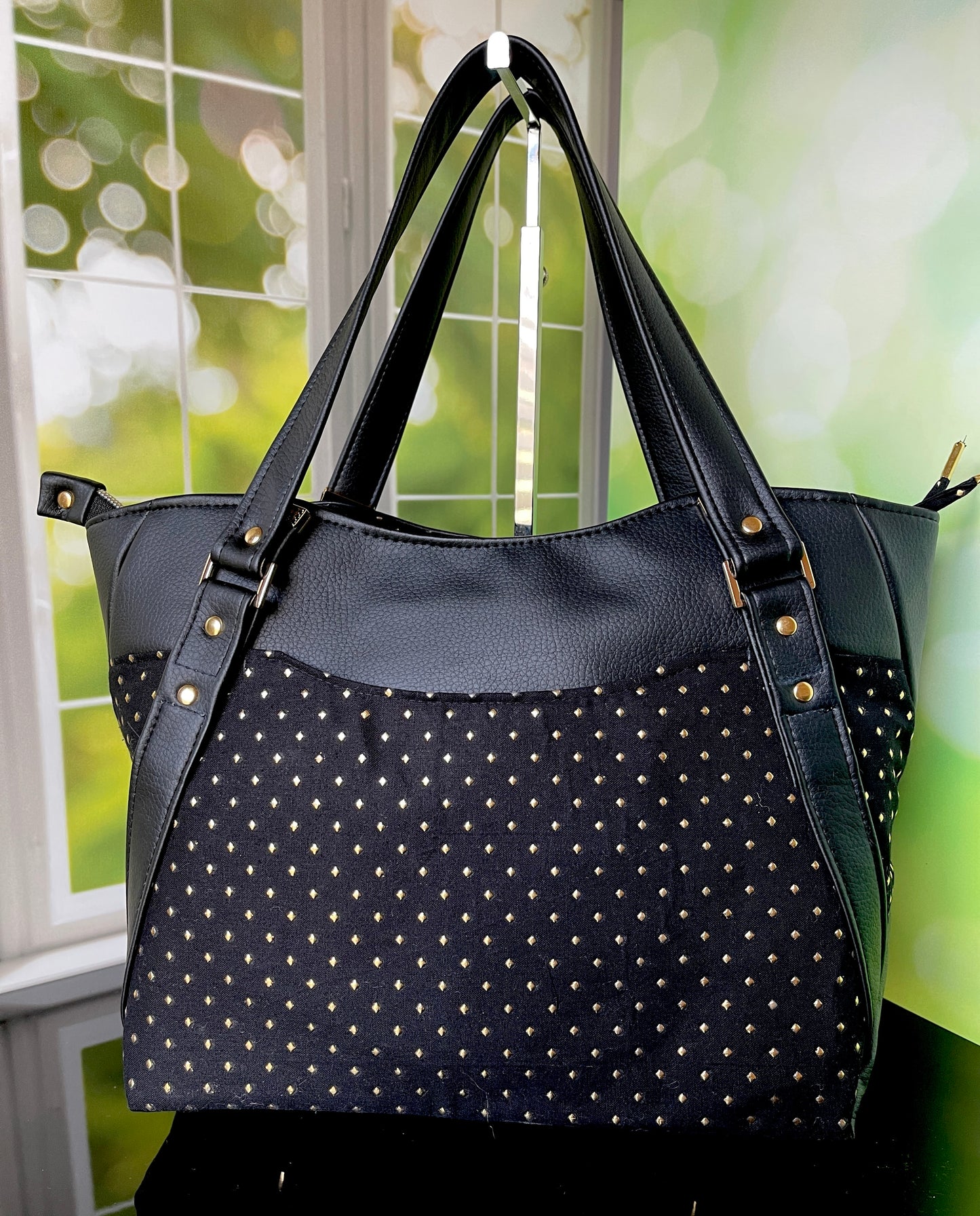 Faux Studded Black Faux Leather Handbag