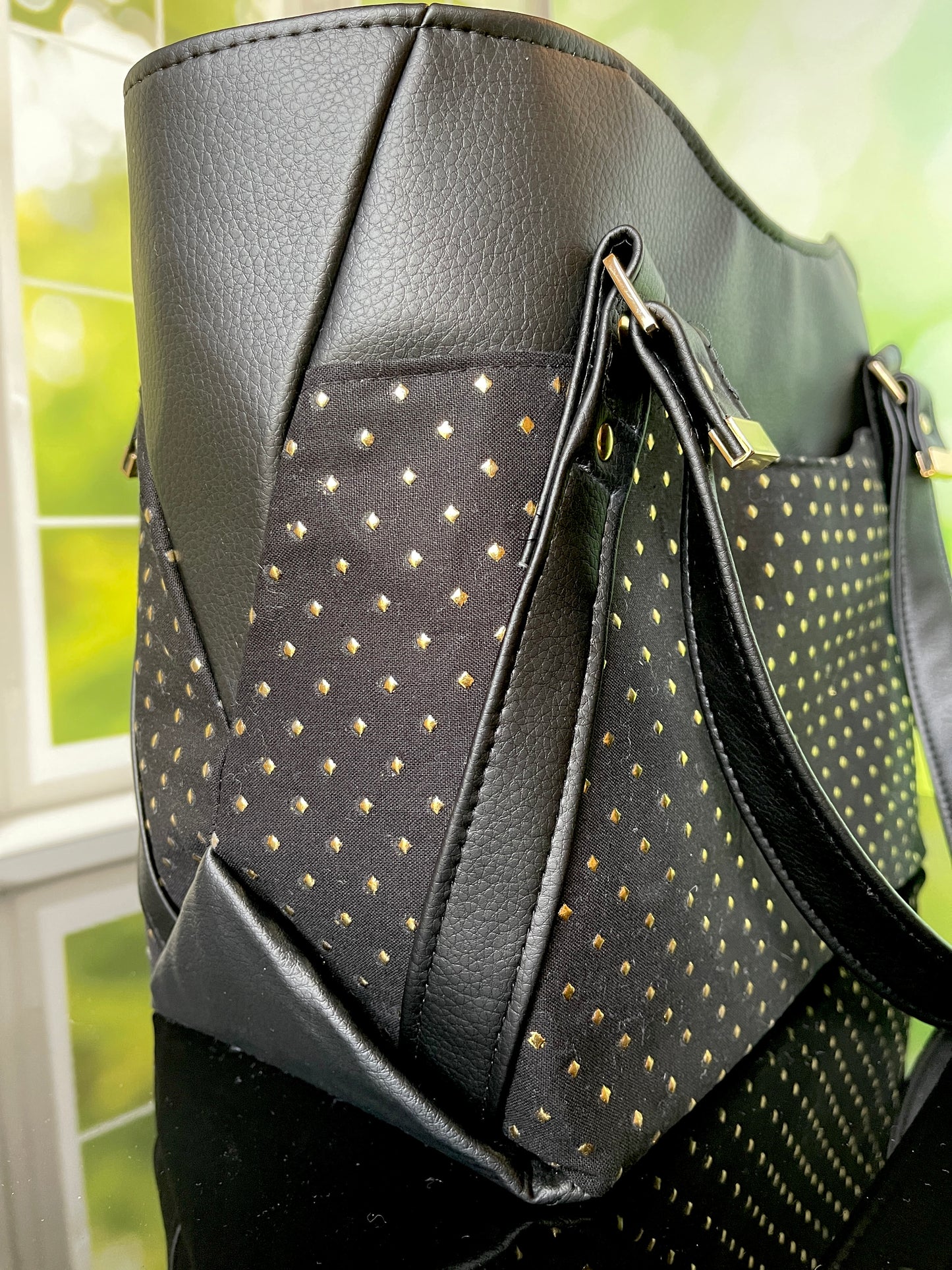 Faux Studded Black Faux Leather Handbag